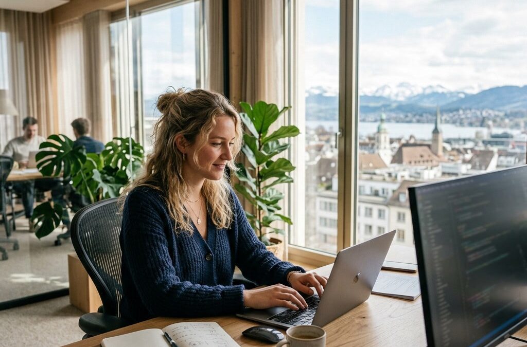 Selbststaendiger arbeitet im modernen Buero