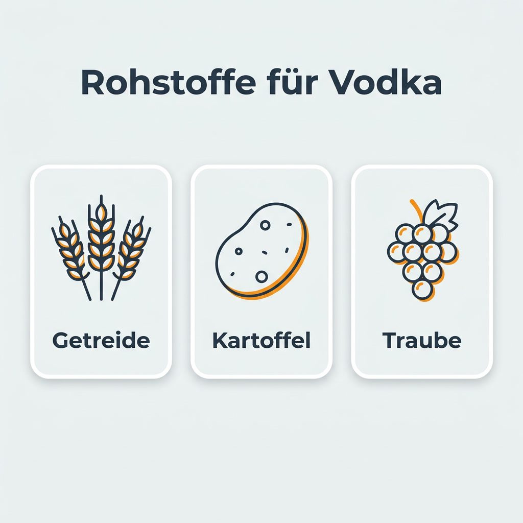 Infografik: Rohstoffe für Vodka - Getreide, Kartoffel und Traube im Überblick